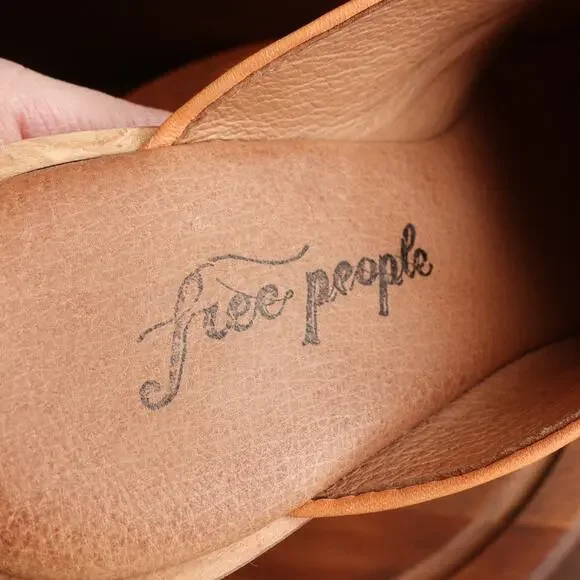 Free People Leather Platform Mules in Orange and Brown - Picture 12 of 14